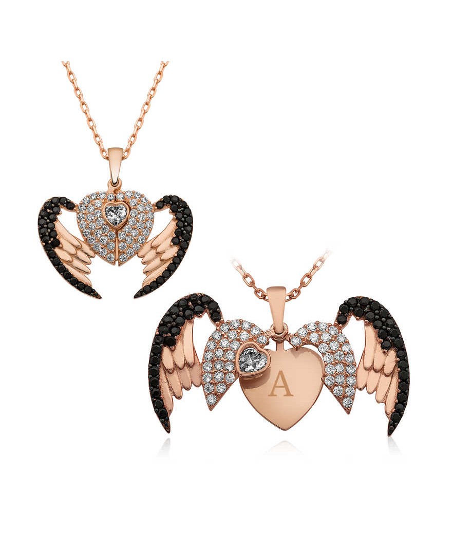 ​Gümüş Kişiye Özel Kanatlı Kalp Bayan Kolye