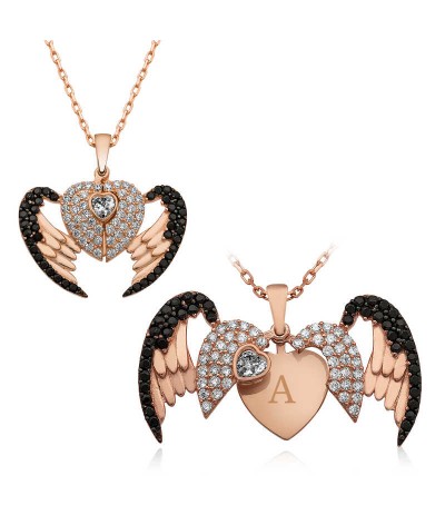 ​Gümüş Kişiye Özel Kanatlı Kalp Bayan Kolye