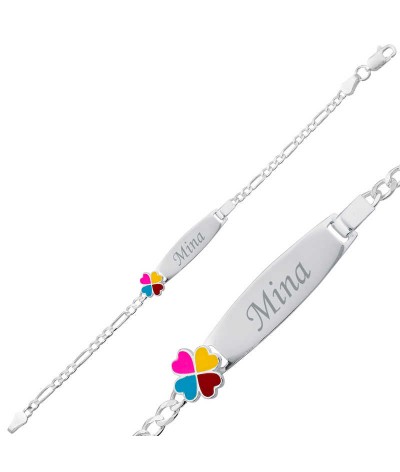 ​Gümüş Renkli Yonca Plaka Çocuk Bileklik