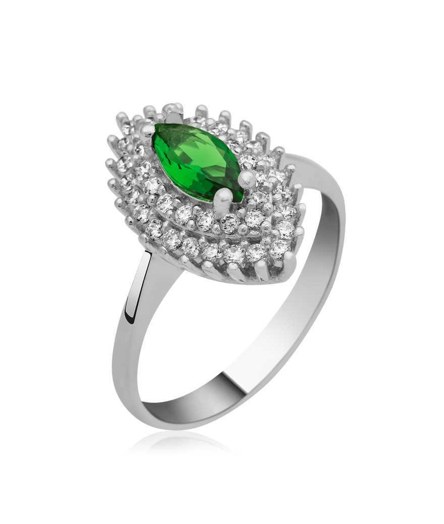 ​Gümüş Yeşil Mekik Bayan Yüzük