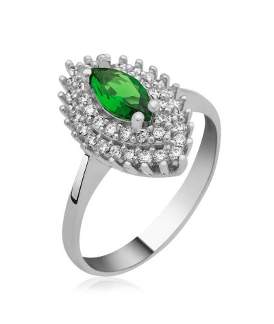 ​Gümüş Yeşil Mekik Bayan Yüzük