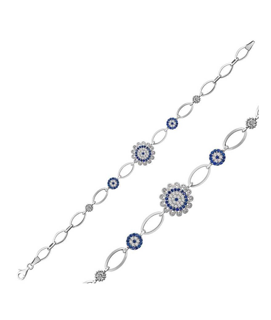 Gümüş Nazarlı Çiçek Bayan Bileklik