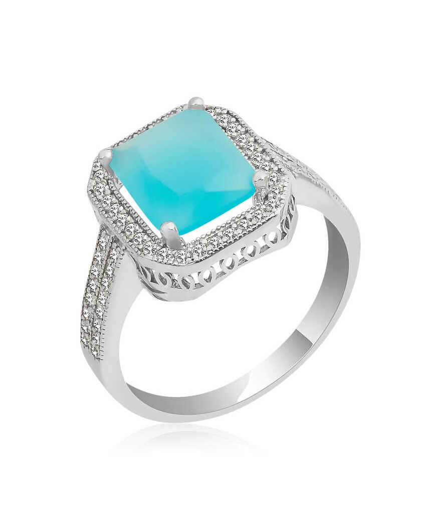 Gümüş Turkuaz Baget Kare Bayan Yüzük