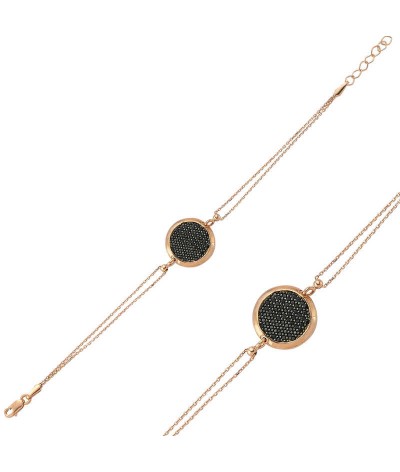 Gümüş Siyah Taşlı Yuvarlak Bileklik