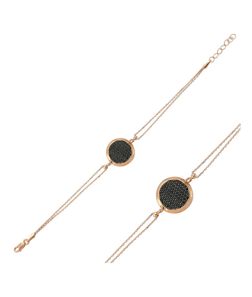 Gümüş Siyah Taşlı Yuvarlak Bileklik