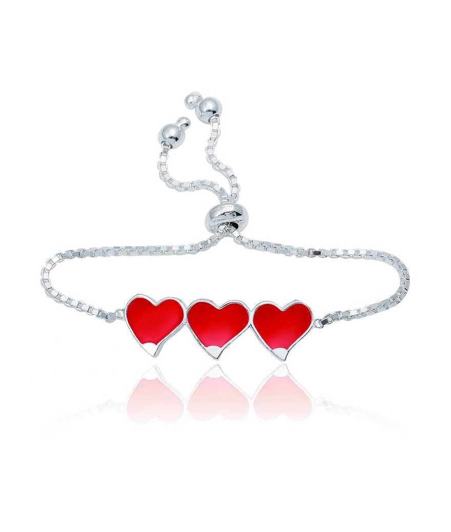 Gümüş Kırmızı Üç Kalp Çocuk Bileklik