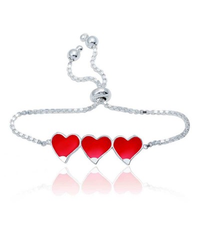 Gümüş Kırmızı Üç Kalp Çocuk Bileklik