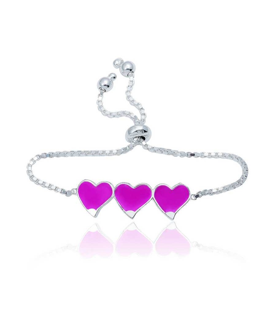 ​Gümüş Pembe Üç Kalp Çocuk Bileklik