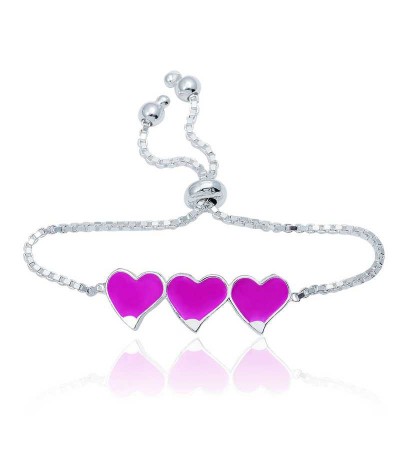 ​Gümüş Pembe Üç Kalp Çocuk Bileklik