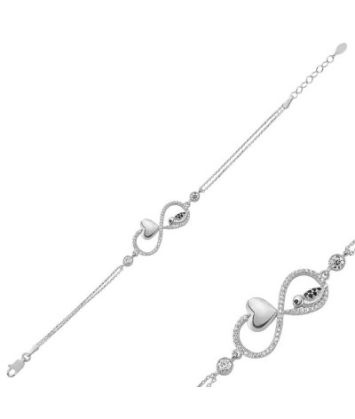 ​Gümüş Kalpli Sonsuzluk Çalıkuşu Bayan Bileklik