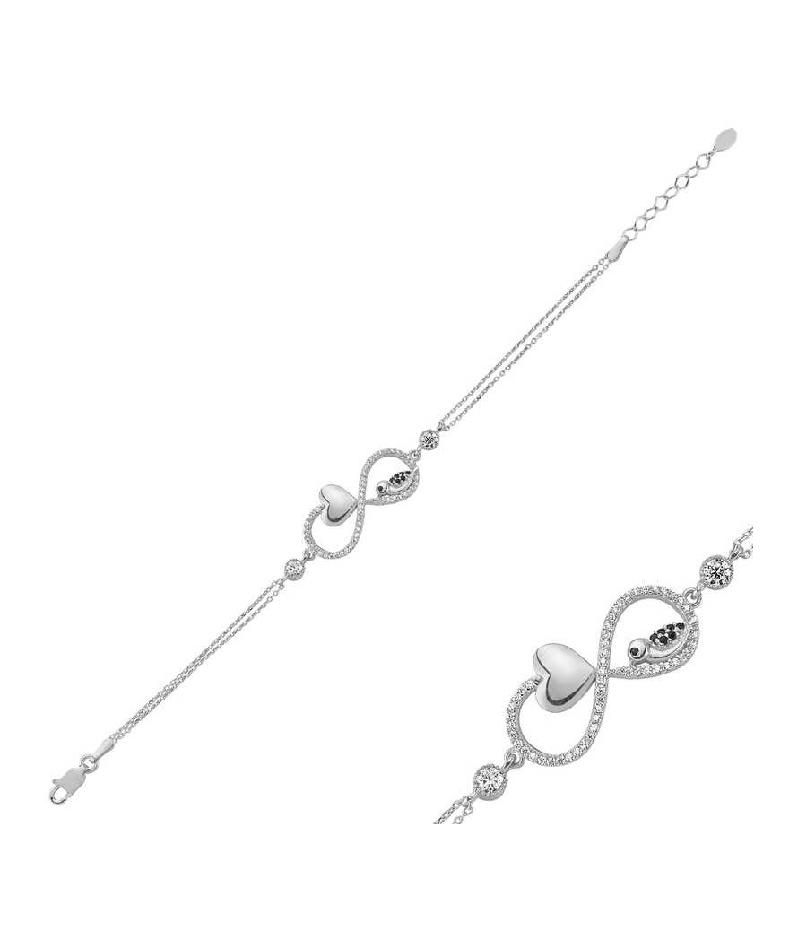 ​Gümüş Kalpli Sonsuzluk Çalıkuşu Bayan Bileklik