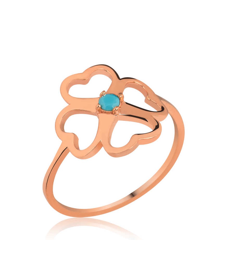 ​Gümüş Kalpli Yonca Bayan Yüzük