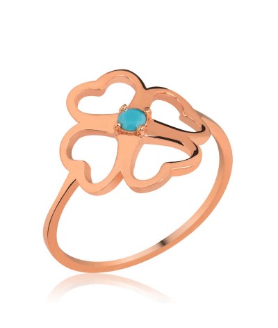 ​Gümüş Kalpli Yonca Bayan Yüzük