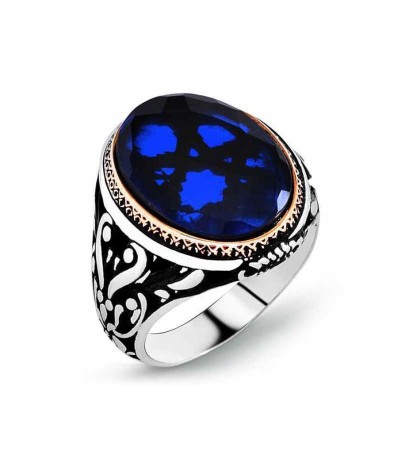 Gümüş Parlament Mavisi Zirkon Taşlı Erkek Yüzük