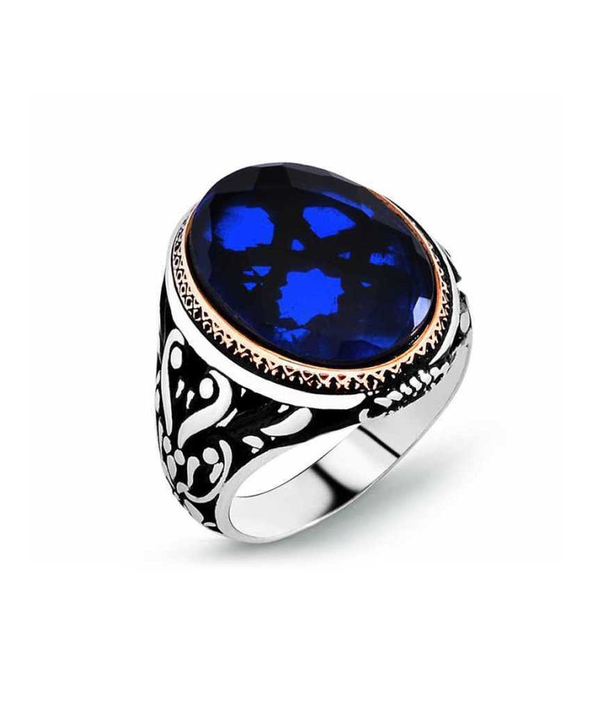 Gümüş Parlament Mavisi Zirkon Taşlı Erkek Yüzük