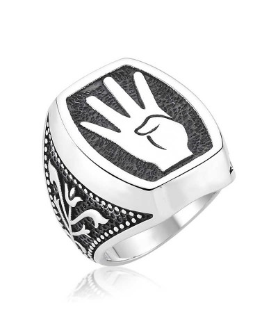 ​Gümüş Rabia İşareti Erkek Yüzük