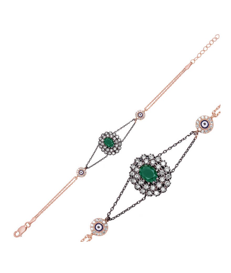 Gümüş Mat Yeşil Taşlı Otantik Bayan Bileklik