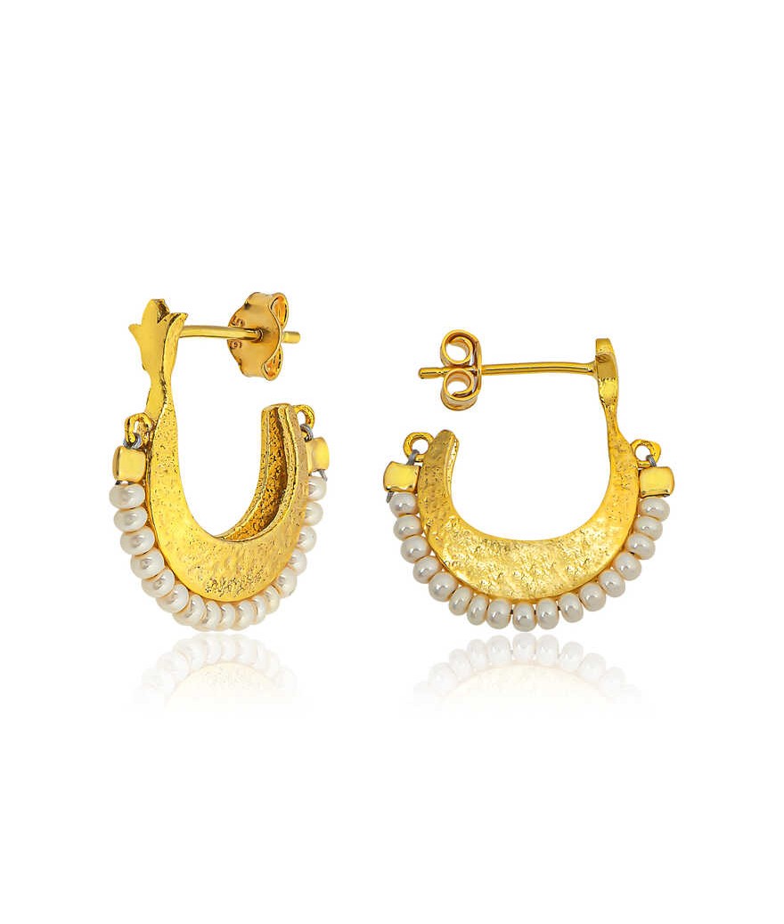 ​Gümüş Beyaz Taşlı Bohem Çivili Küpe