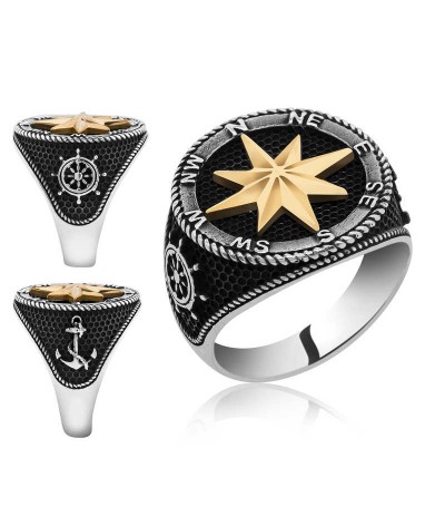 Gümüş Pusula Erkek Yüzük