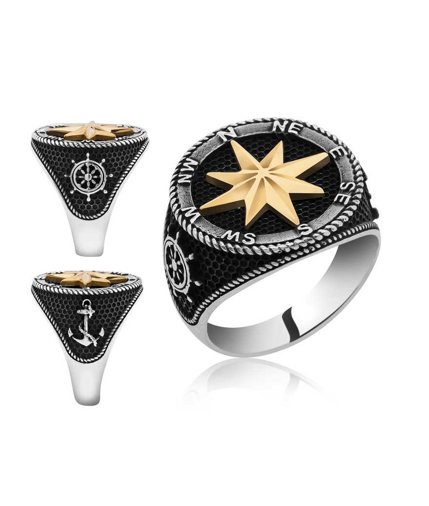 Gümüş Pusula Erkek Yüzük