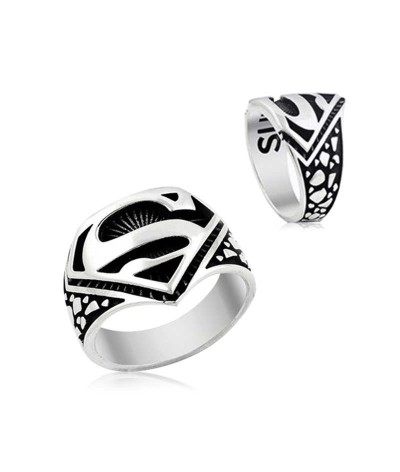 Gümüş Süpermen Sembolü Yüzük