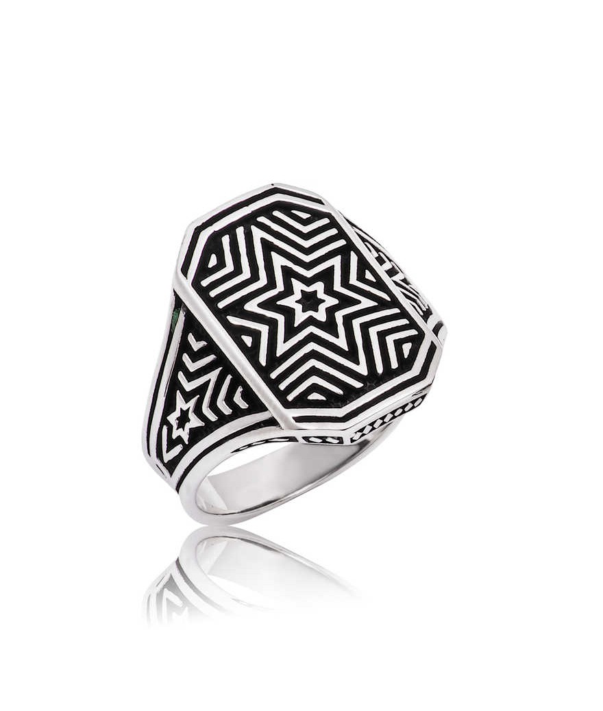 Gümüş Yıldız Desenli Erkek Yüzük