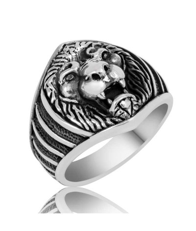 ​Gümüş Aslan Figürlü Erkek Yüzük