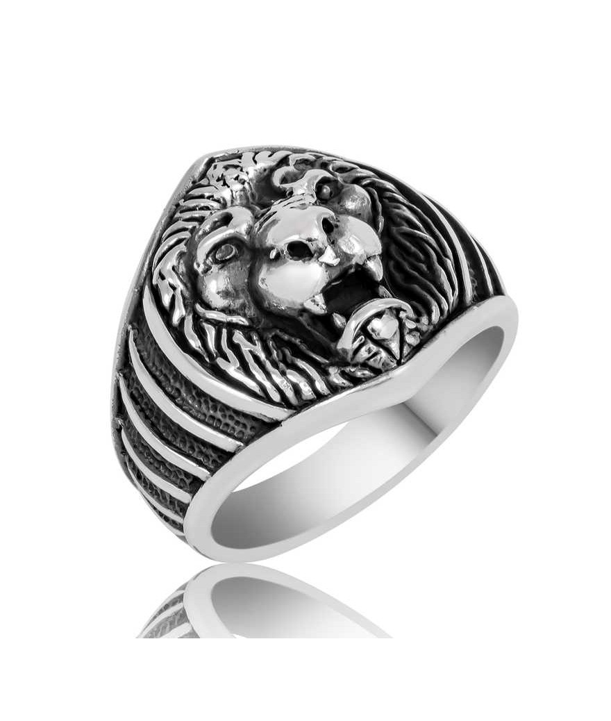 ​Gümüş Aslan Figürlü Erkek Yüzük