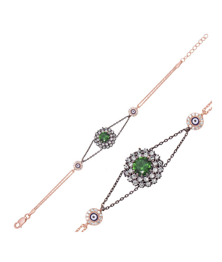 Gümüş Yeşil Taşlı Otantik Bayan Bileklik