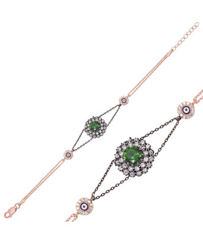 Gümüş Yeşil Taşlı Otantik Bayan Bileklik