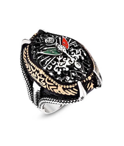 Gümüş Osmanlı Devlet Armalı Pençe Erkek Yüzük