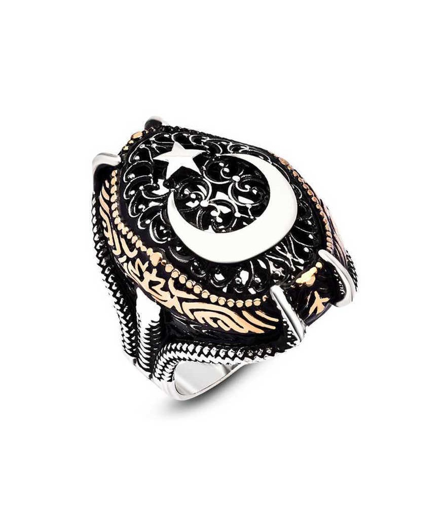 Gümüş Ay Yıldız Pençe Erkek Yüzük