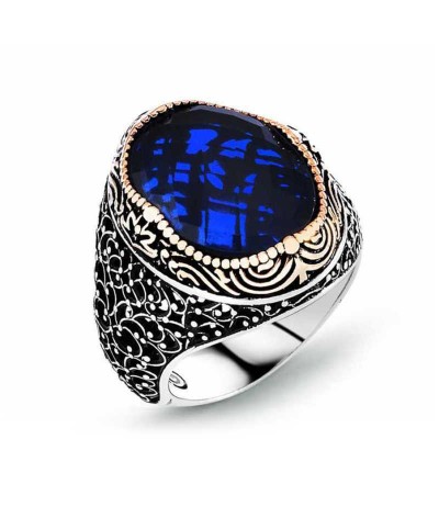 Gümüş Mavi Zirkon Taşlı Erkek Yüzük