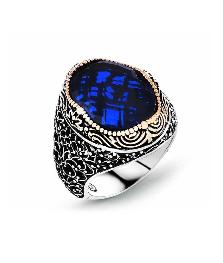 Gümüş Mavi Zirkon Taşlı Erkek Yüzük