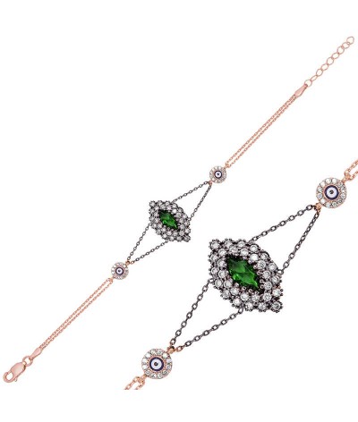 Gümüş Yeşil Taşlı Otantik Bayan Bileklik