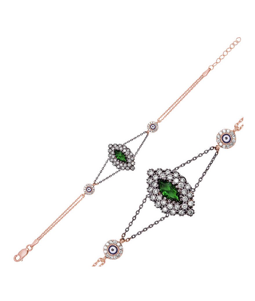 Gümüş Yeşil Taşlı Otantik Bayan Bileklik