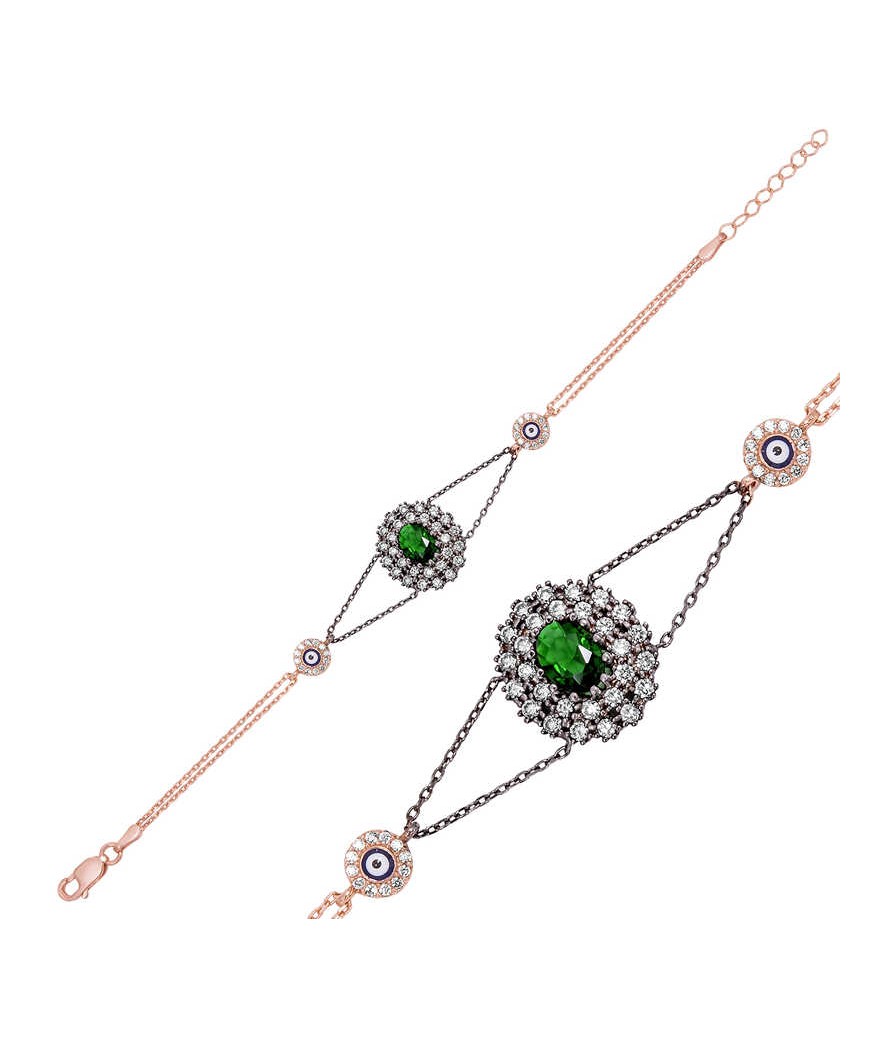 Gümüş Yeşil Taşlı Otantik Bayan Bileklik