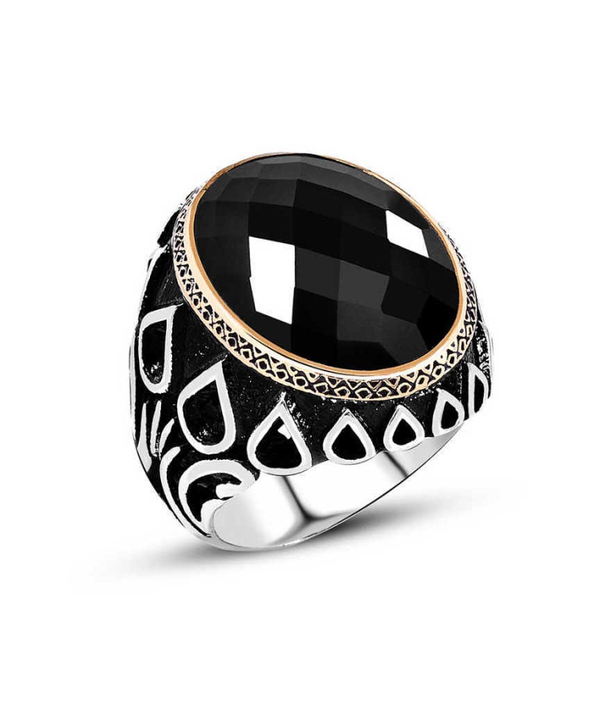 Gümüş Siyah Zirkon Taşlı Erkek Yüzük