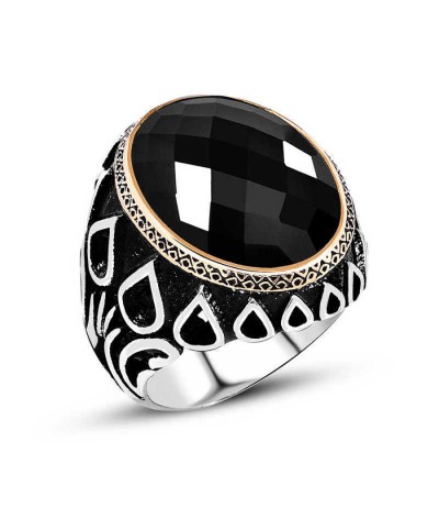 Gümüş Siyah Zirkon Taşlı Erkek Yüzük