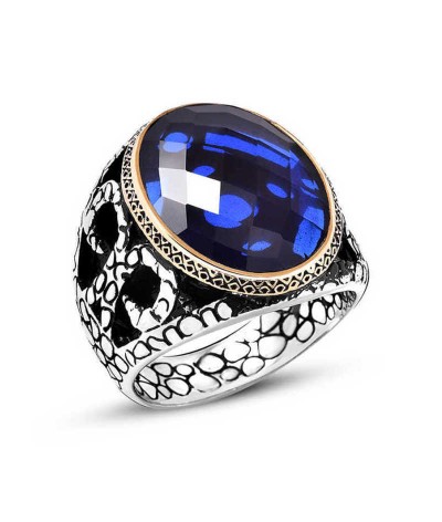 Gümüş Mavi Zirkon Taşlı Erkek Yüzük