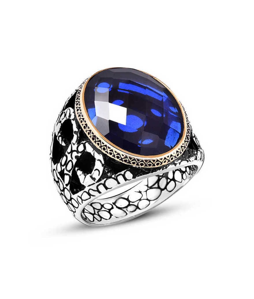 Gümüş Mavi Zirkon Taşlı Erkek Yüzük