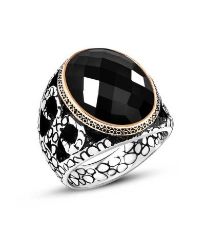 Gümüş Siyah Zirkon Taşlı Erkek Yüzük