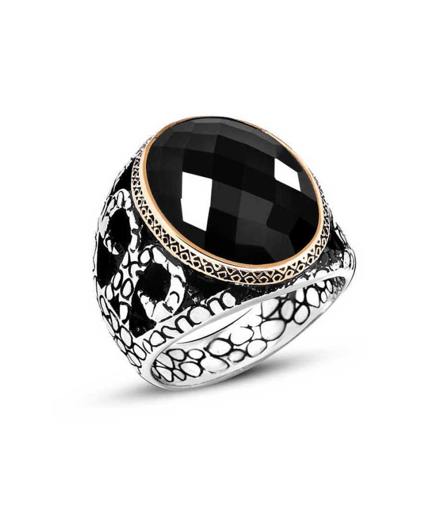 Gümüş Siyah Zirkon Taşlı Erkek Yüzük