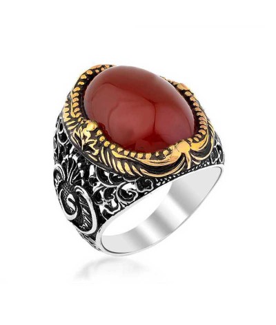 Gümüş Akik Taşlı Erkek Yüzük