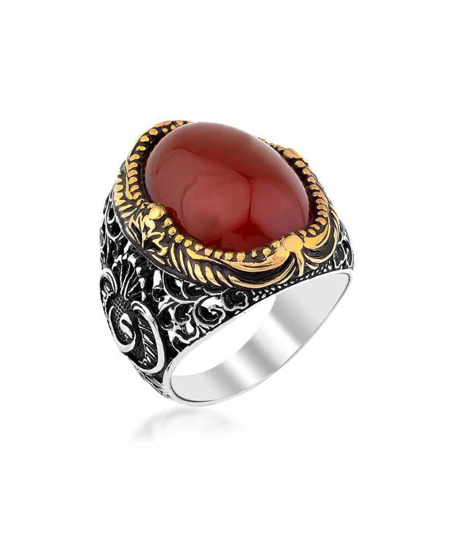 Gümüş Akik Taşlı Erkek Yüzük