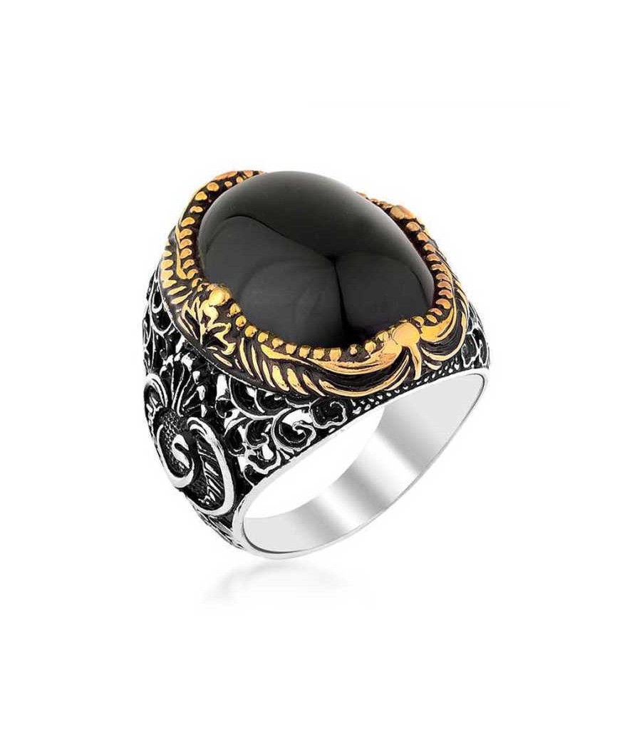 Gümüş Siyah Oniks Taşlı Erkek Yüzük