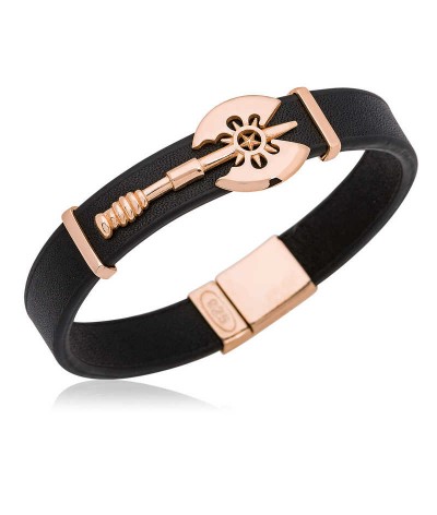 Gümüş Çift Taraflı Balta Figürlü Deri Erkek Bileklik