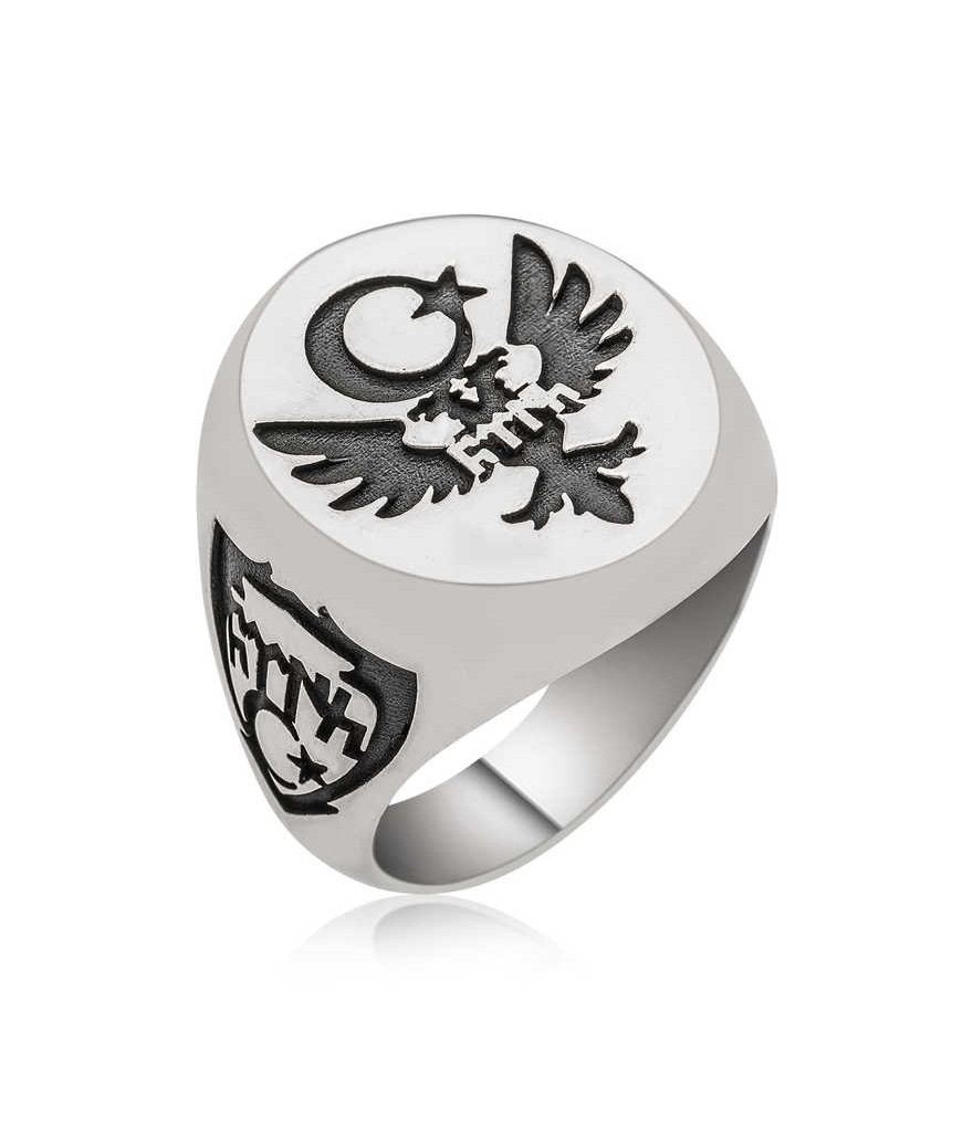 ​Gümüş Çift Başlı Kartal Ay Yıldız Erkek Yüzük