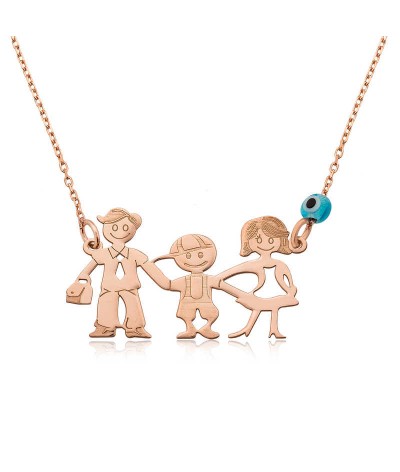 Gümüş Mutlu Aile Bayan Kolye