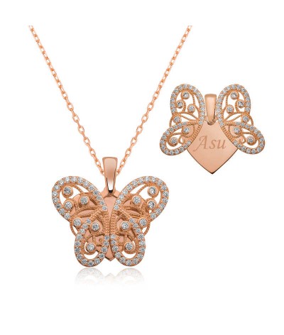 ​Gümüş Kişiye Özel Bayan Kelebek Kolye